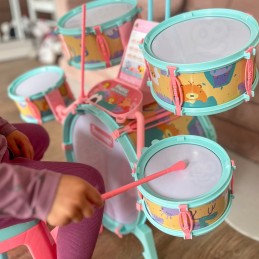 WOOPIE Perkusja Edukacyjna dla Dzieci 5 Bębnów 1 Talerz + Taboret z Motywem Zwierzątek