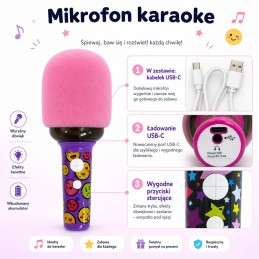 WOOPIE Bezprzewodowy Mikrofon Do Karaoke Z Głośnikiem BT LED Różowy