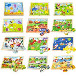 Viga Zestaw Puzzle drewniane 12 układanek po 24 el. na stojaku
