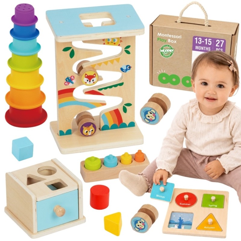 WOOPIE GREEN Pudełko Box 6w1 13-15m Montessori Edukacyjne Sensoryczne FSC