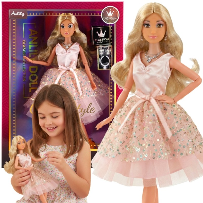 WOOPIE ROYAL Lalka Lily 30 cm Długie Blond Włosy Różowa Suknia Biżuteria