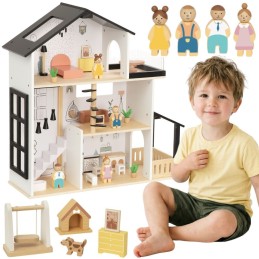 TOOKY TOY Drewniana Rezydencja dla Lalek 25 Elementów