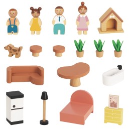 TOOKY TOY Drewniany Domek dla Lalek z Akcesoriami i Rodzinką 20 el.