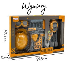WOOPIE Zestaw Narzędzi Małego Majsterkowicza Gogle Kask Młot Pneumatyczny 21el.