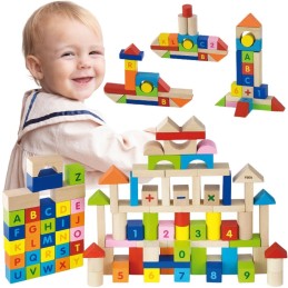 VIGA Klocki Drewniane Edukacyjne 100 elem. Cyferki Literki