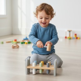 Viga PolarB Drewniana Przebijanka Wbijanka z Młoteczkiem Pingwinek Montessori