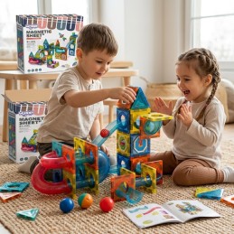 WOOPIE Klocki Magnetyczne Konstrukcyjne 3D Zestaw Edukacyjny Tor Kulkowy 42 el.