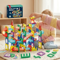 WOOPIE Klocki Magnetyczne Konstrukcyjne 3D Zestaw Edukacyjny Tor Kulkowy 105el.