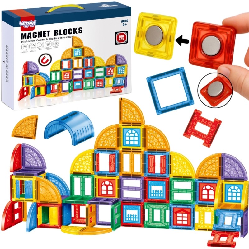 WOOPIE Klocki Magnetyczne Konstrukcyjne 3D Zestaw Edukacyjny Zamek 100el.