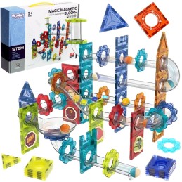 WOOPIE Klocki Magnetyczne Konstrukcyjne 3D Zestaw Edukacyjny Tor Kulkowy Kulodrom 113 el.