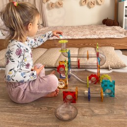 WOOPIE Klocki Magnetyczne Konstrukcyjne 3D Zestaw Edukacyjny Tor Kulkowy Kulodrom 113 el.
