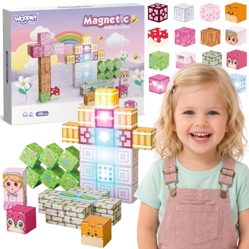 Woopie Klocki Magnetyczne Kostki 48 el Montessori Edukacyjna Układanka 3D