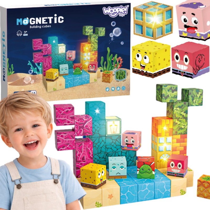 Woopie Klocki Magnetyczne Kostki 54 el Montessori Ocean Układanka Gra 3D