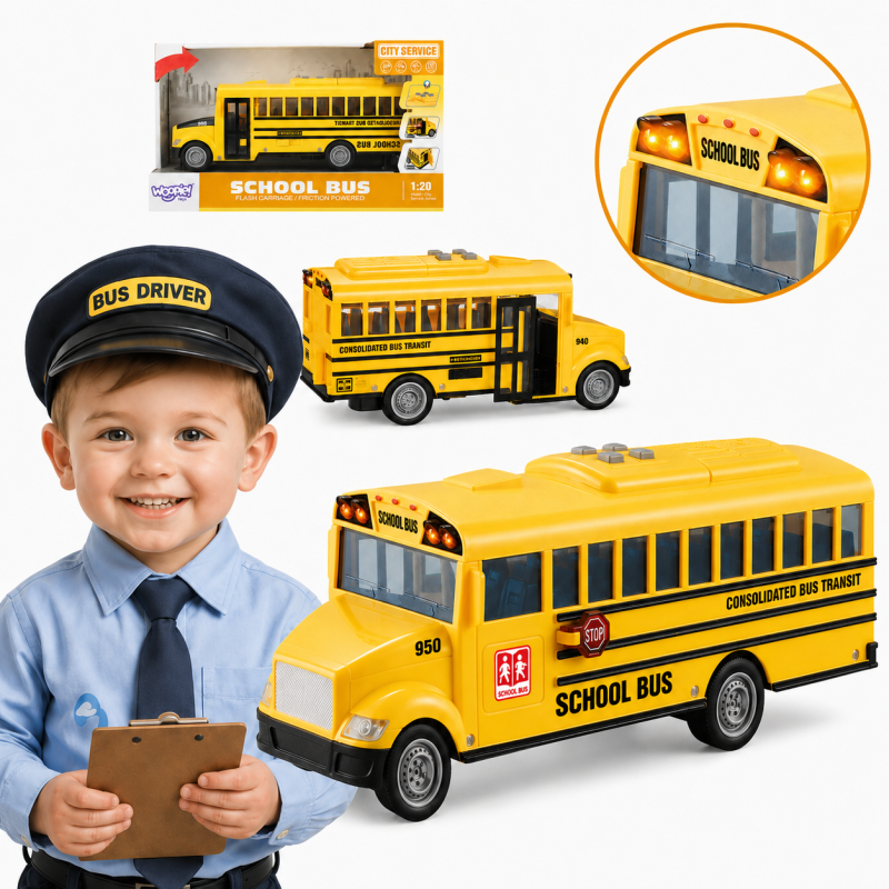 WOOPIE  Interaktywny Autobus Szkolny Elektryczny 1:20 Światło Dźwięk Prezent