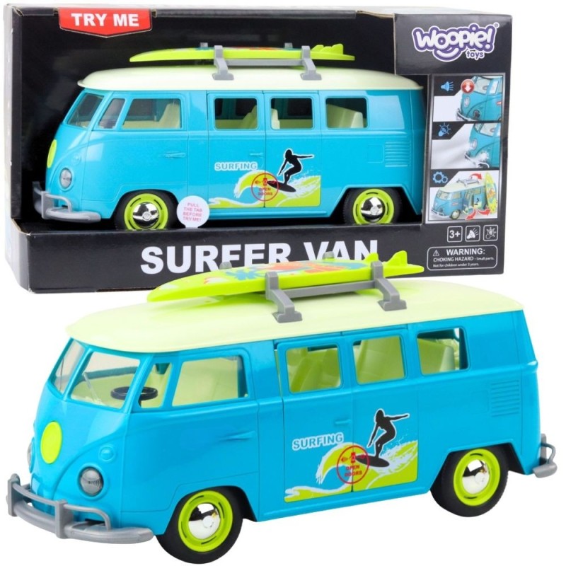WOOPIE Samochód Bus Surfing Klasyczny Czerwony Ze Światłem I Dźwiękiem Model 1:14
