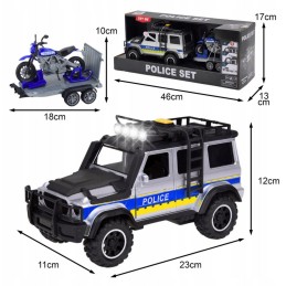 WOOPIE Zestaw Samochód Terenowy Policyjny z Przyczepą na Motocykl