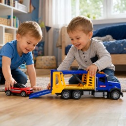 WOOPIE Laweta Ciężarówka Transporter Z Autkiem Światło Dźwięk Skala 1:14