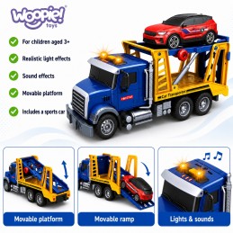 WOOPIE Laweta Ciężarówka Transporter Z Autkiem Światło Dźwięk Skala 1:14