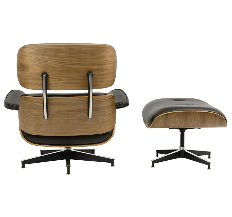 Fotel LOUNGE HM brązowy / orzech z podnóżkiem