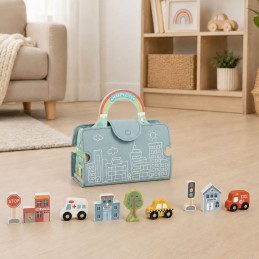 TOOKY TOY Zestaw Mini Miasto Przenośny Zestaw Torba Samochody