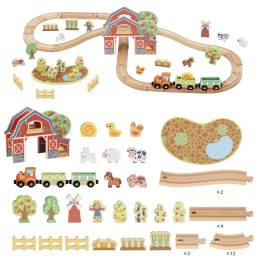 TOOKY TOY Drewniana Kolejka Farma Zestaw 48 el.