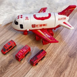WOOPIE Samolot Rozkładany Transporter Straż Pożarna z 3 Autami Strażackimi Zestaw XL Znaki Drogowe