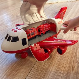 WOOPIE Samolot Rozkładany Transporter Straż Pożarna z 3 Autami Strażackimi Zestaw XL Znaki Drogowe