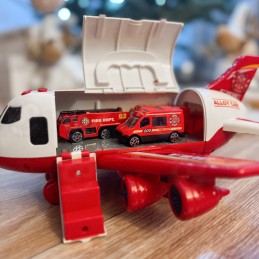 WOOPIE Samolot Rozkładany Transporter Straż Pożarna z 3 Autami Strażackimi Zestaw XL Znaki Drogowe
