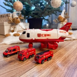 WOOPIE Samolot Rozkładany Transporter Straż Pożarna z 3 Autami Strażackimi Zestaw XL Znaki Drogowe