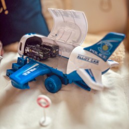 WOOPIE Samolot Rozkładany Transporter Policja z 3 Autami Policyjnymi Zestaw XL Znaki Drogowe
