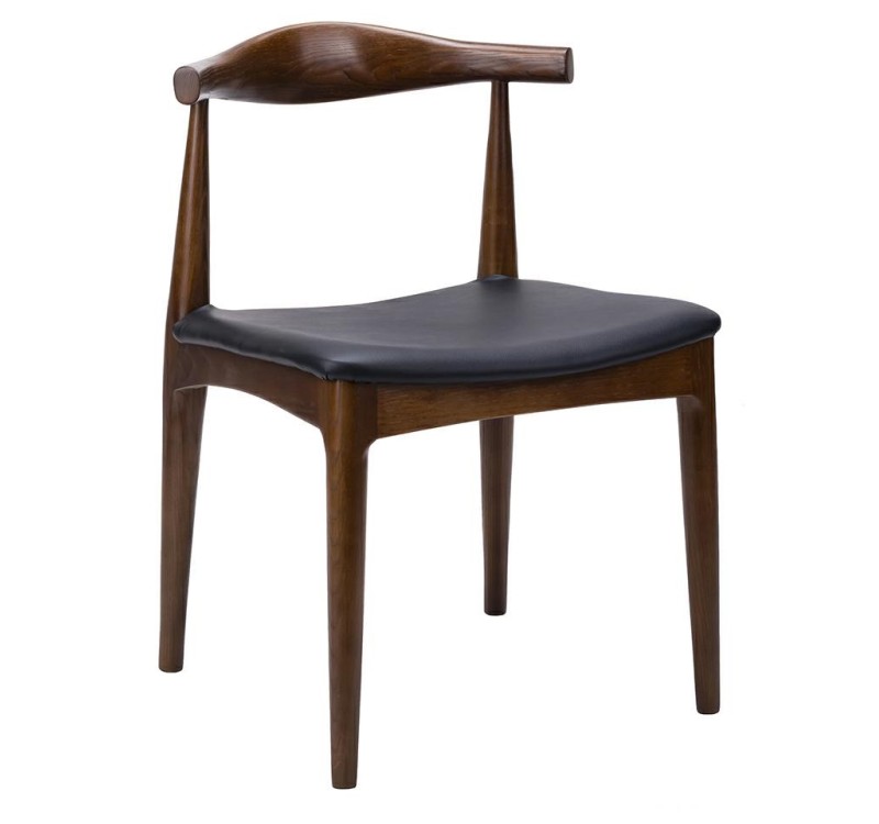 Krzesło ELBOW ciemnobrązowe - drewno jesion, ekoskóra czarna