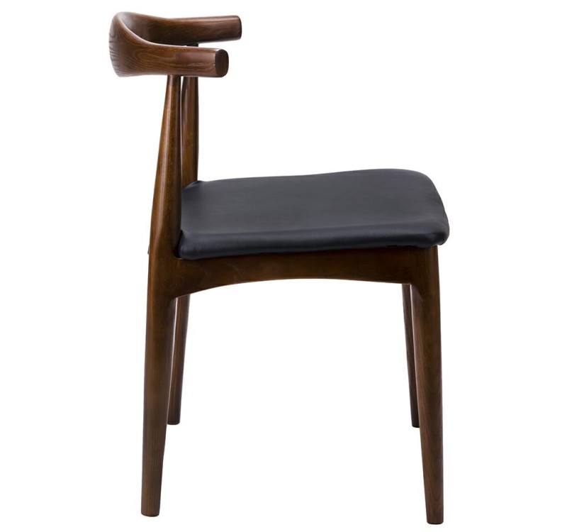 Krzesło ELBOW ciemnobrązowe - drewno jesion, ekoskóra czarna