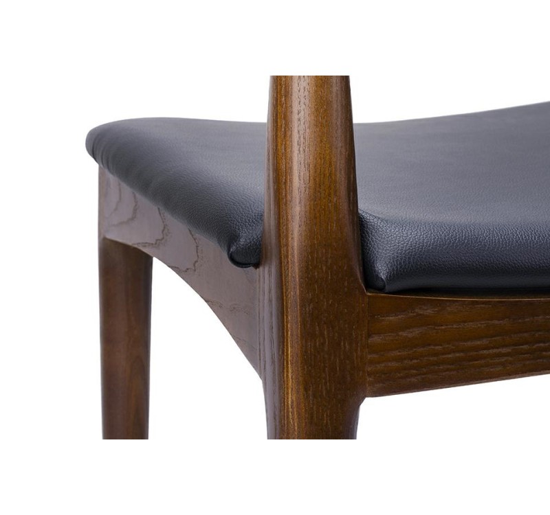 Krzesło ELBOW ciemnobrązowe - drewno jesion, ekoskóra czarna