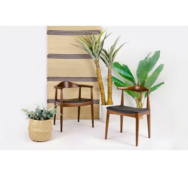 Krzesło ELBOW ciemnobrązowe - drewno jesion, ekoskóra czarna