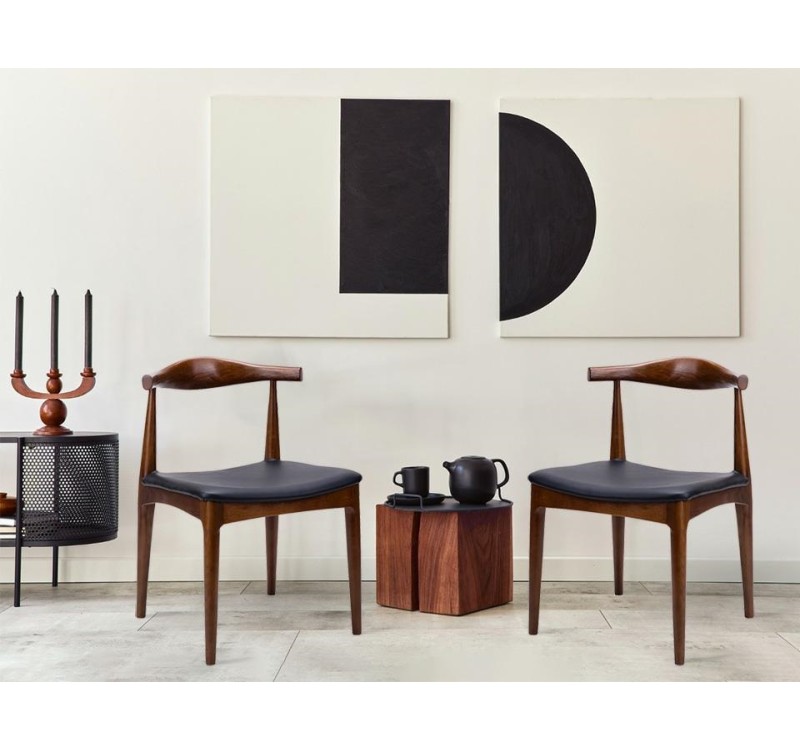 Krzesło ELBOW ciemnobrązowe - drewno jesion, ekoskóra czarna