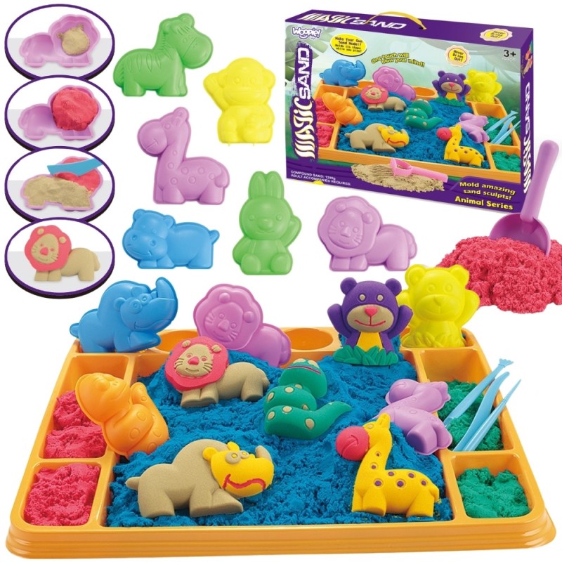 WOOPIE Piasek Kinetyczny 1,2 kg Zestaw XL ZOO Taca z Foremkami