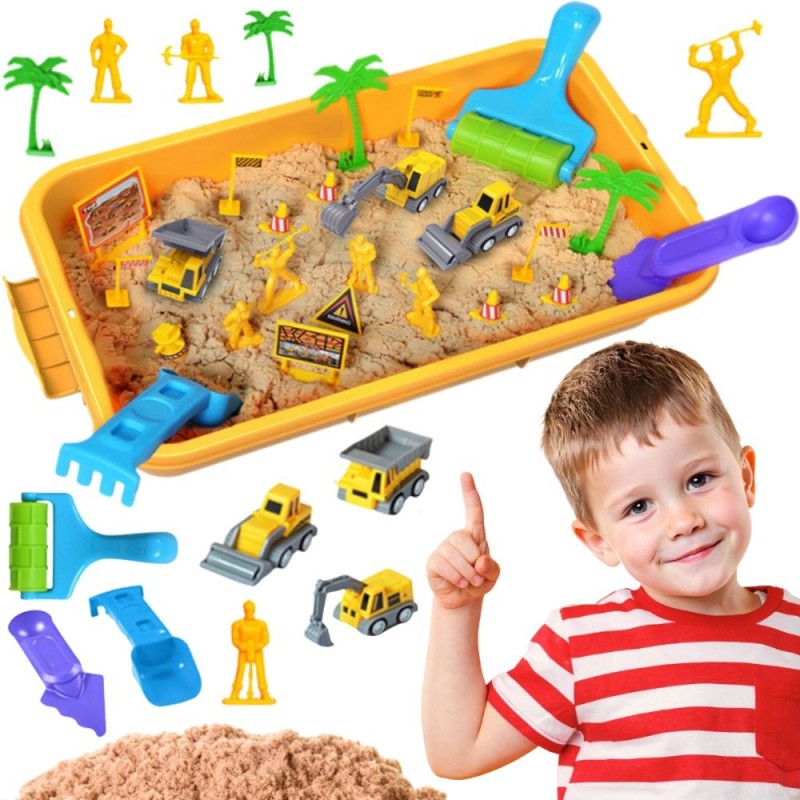 WOOPIE Zestaw Piasek Kinetyczny Plac Budowy w Walizce Pojazdy 1kg