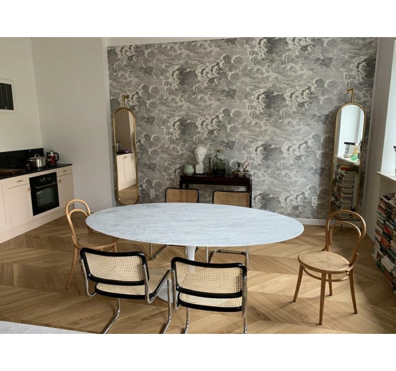 Stół TULIP ELLIPSE MARBLE CARRARA biały - blat owalny marmurowy, metal