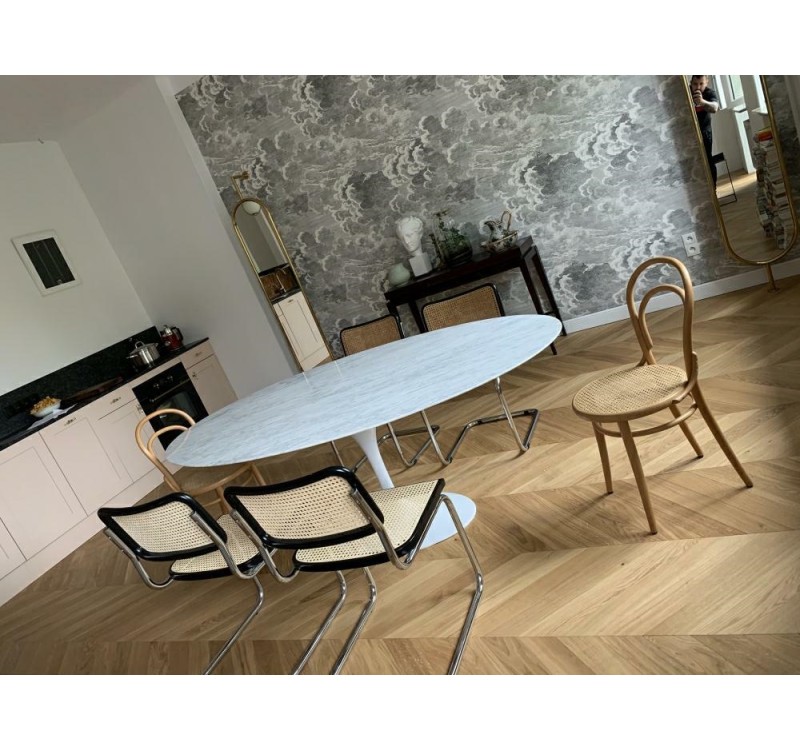 Stół TULIP ELLIPSE MARBLE CARRARA biały - blat owalny marmurowy, metal