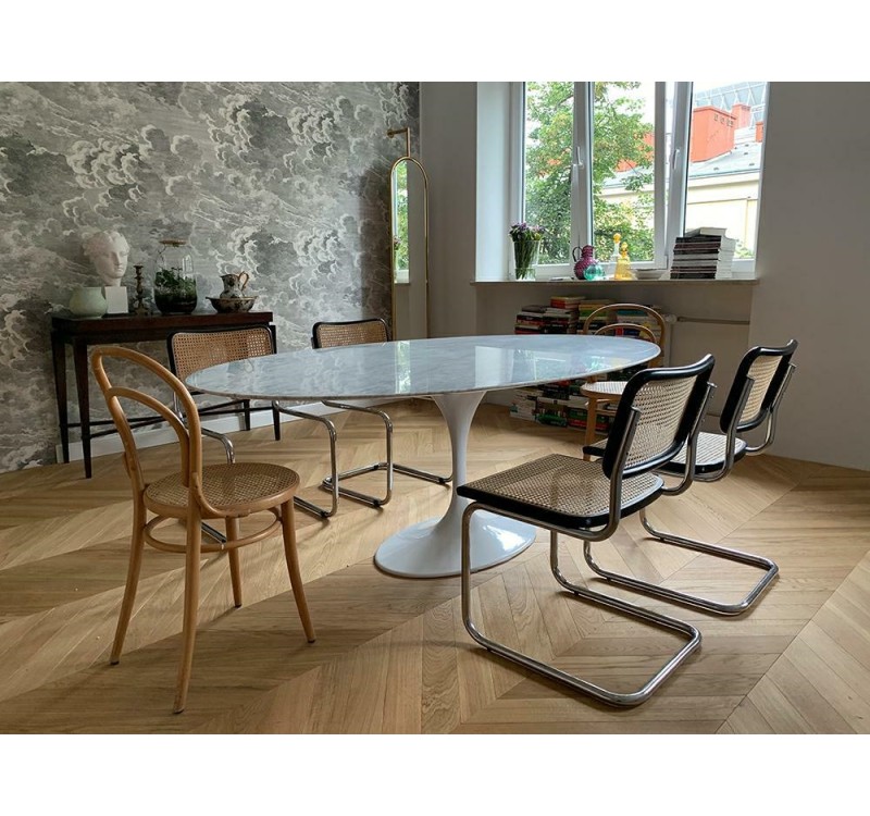 Stół TULIP ELLIPSE MARBLE CARRARA biały - blat owalny marmurowy, metal