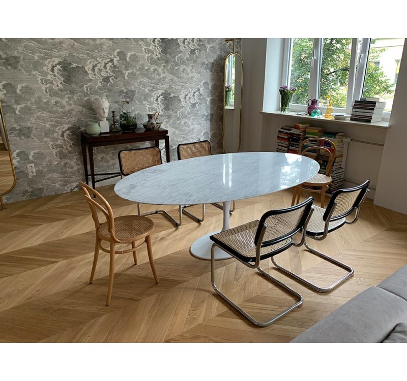 Stół TULIP ELLIPSE MARBLE CARRARA biały - blat owalny marmurowy, metal