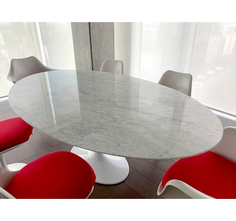 Stół TULIP ELLIPSE MARBLE CARRARA biały - blat owalny marmurowy, metal
