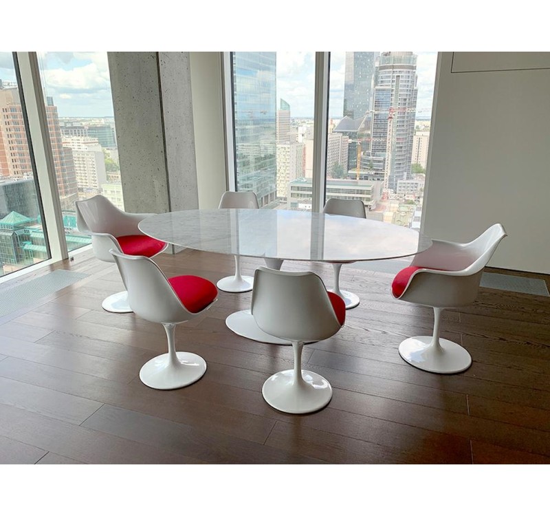 Stół TULIP ELLIPSE MARBLE CARRARA biały - blat owalny marmurowy, metal