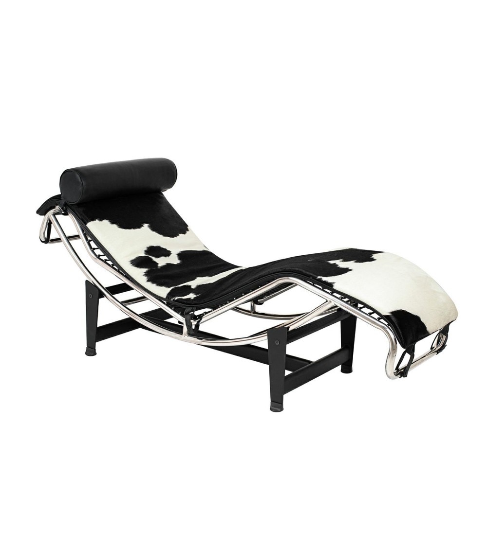 Leżanka DIVANO PONY czarno biała - skóra naturalna, chrom