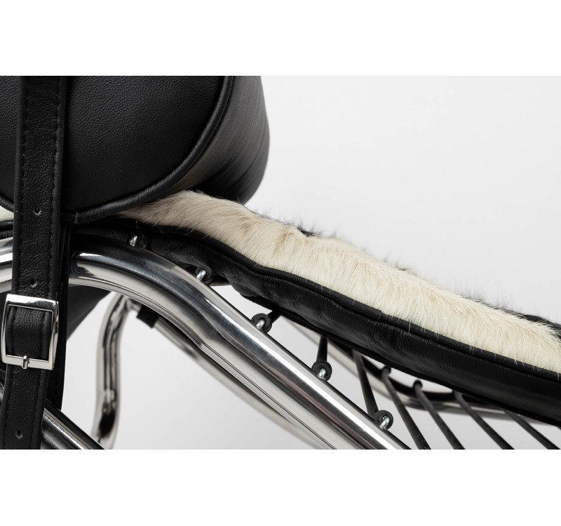 Leżanka DIVANO PONY czarno biała - skóra naturalna, chrom