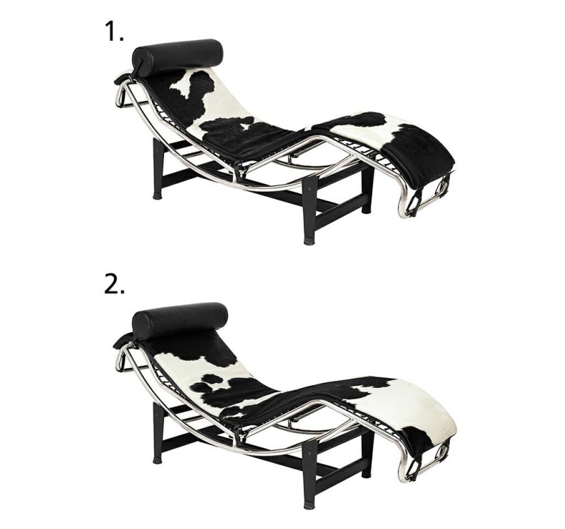 Leżanka DIVANO PONY czarno biała - skóra naturalna, chrom