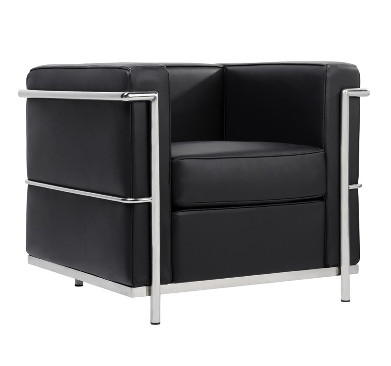 Fotel SOFT LC2 czarny - włoska skóra naturalna, chrom