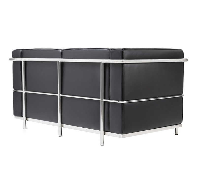 Sofa dwuosobowa SOFT LC2 czarna - włoska skóra naturalna, metal