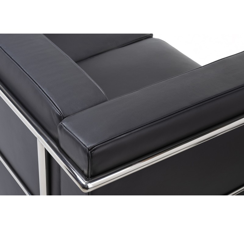 Sofa dwuosobowa SOFT LC2 czarna - włoska skóra naturalna, metal