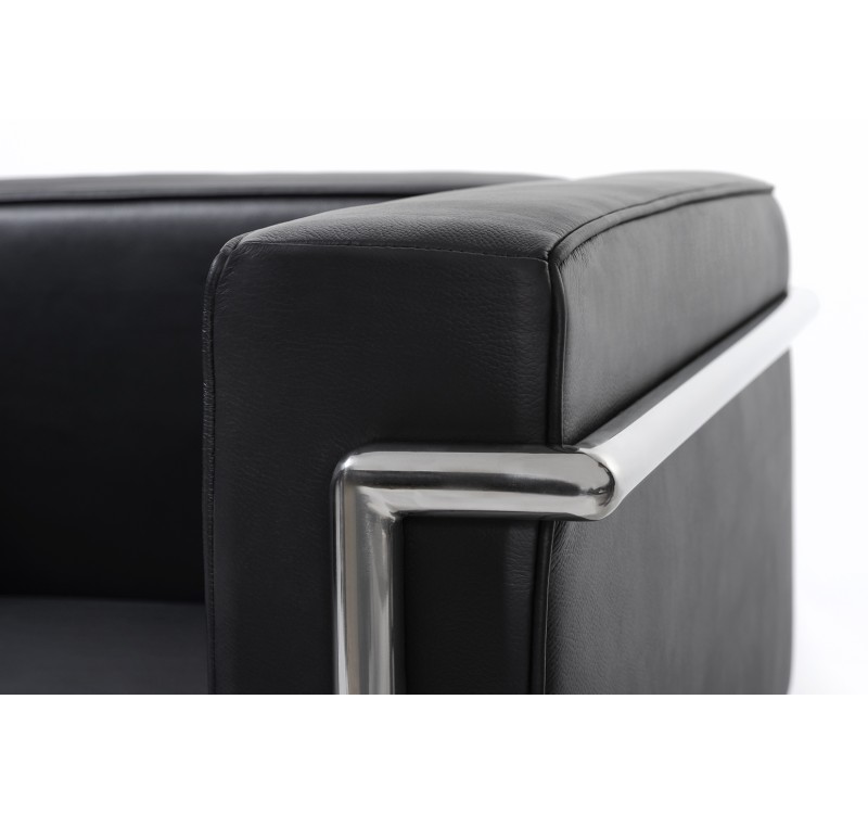 Sofa trzyosobowa SOFT LC2 czarna - włoska skóra naturalna, metal